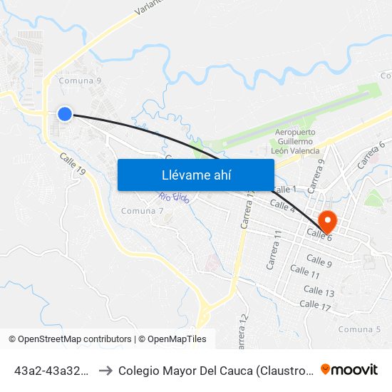 43a2-43a326 Calle 5 to Colegio Mayor Del Cauca (Claustro:La Encarnación ) map