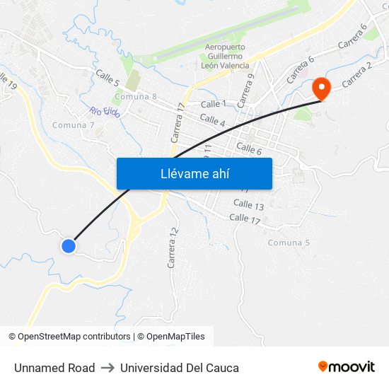 Unnamed Road to Universidad Del Cauca map