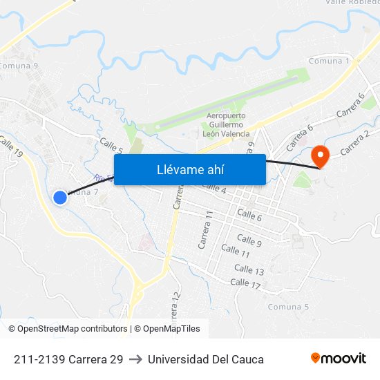 211-2139 Carrera 29 to Universidad Del Cauca map