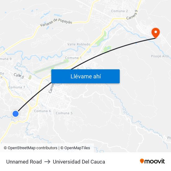 Unnamed Road to Universidad Del Cauca map