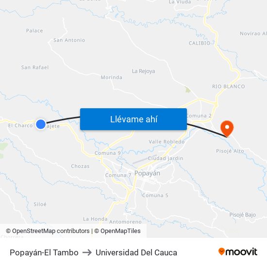 Popayán-El Tambo to Universidad Del Cauca map