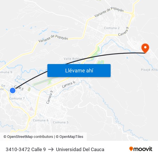 3410-3472 Calle 9 to Universidad Del Cauca map