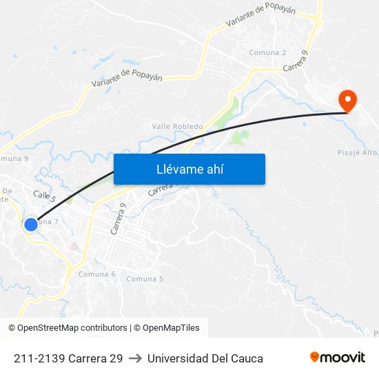 211-2139 Carrera 29 to Universidad Del Cauca map