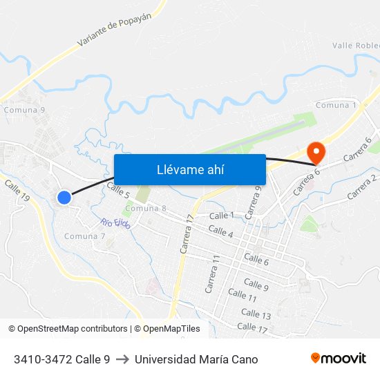 3410-3472 Calle 9 to Universidad María Cano map