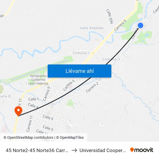 45 Norte2-45 Norte36 Carrera 6 to Universidad Cooperativa map