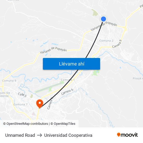 Unnamed Road to Universidad Cooperativa map