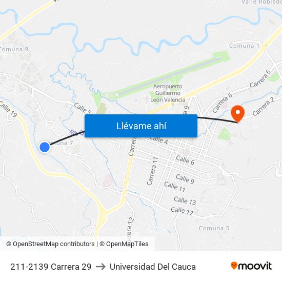 211-2139 Carrera 29 to Universidad Del Cauca map