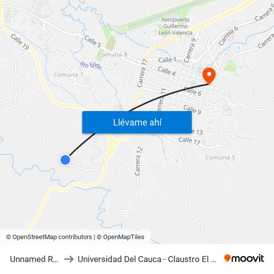 Unnamed Road to Universidad Del Cauca - Claustro El Carmen map