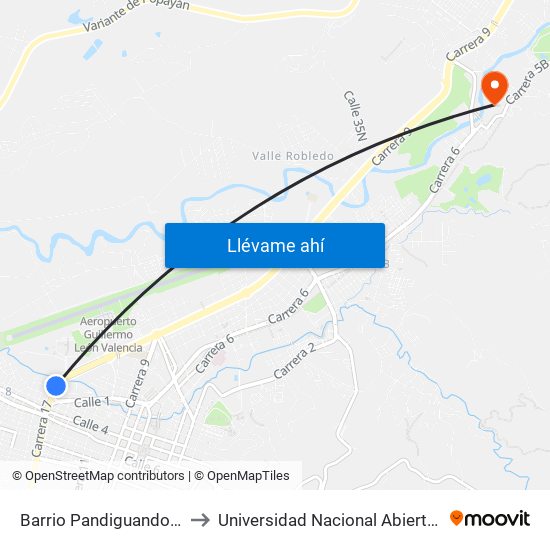 Barrio Pandiguando Carrera 17 to Universidad Nacional Abierta Y A Distancia map
