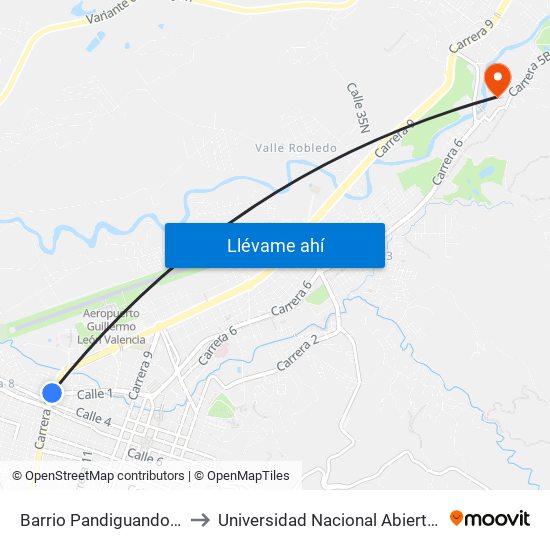Barrio Pandiguando Carrera 17 to Universidad Nacional Abierta Y A Distancia map