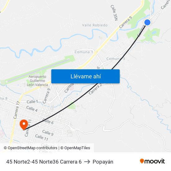 45 Norte2-45 Norte36 Carrera 6 to Popayán map