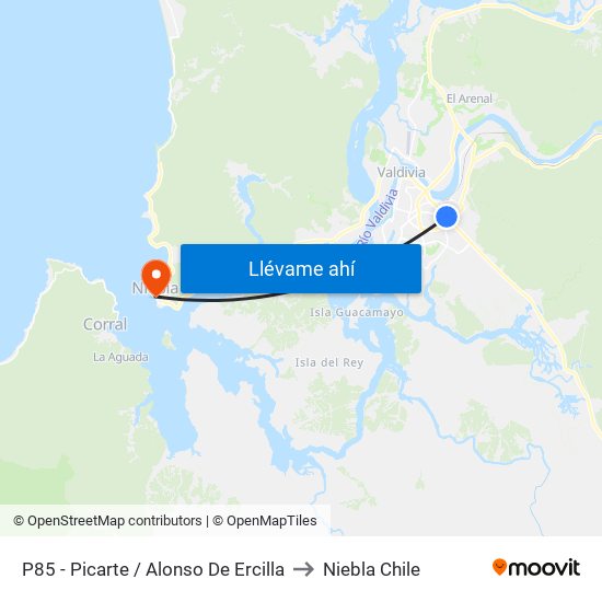 P85 - Picarte / Alonso De Ercilla to Niebla Chile map