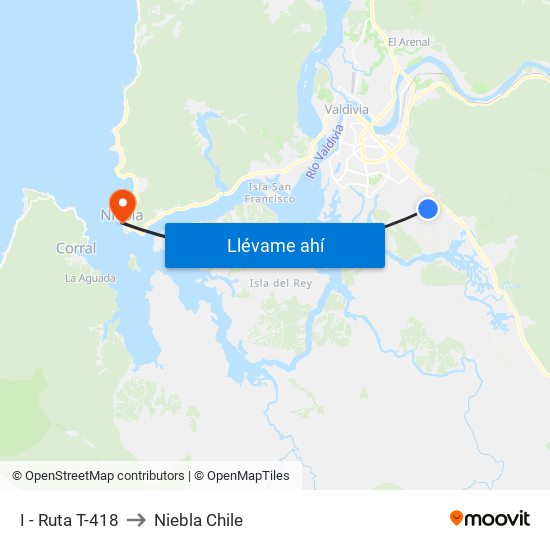 I - Ruta T-418 to Niebla Chile map