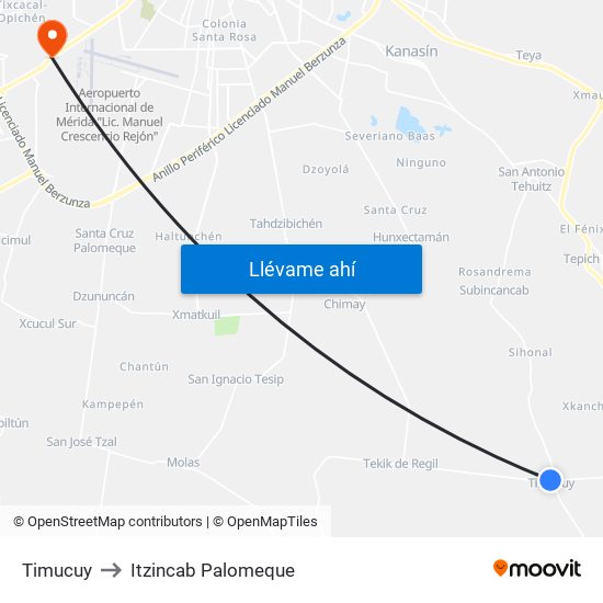 Timucuy to Itzincab Palomeque map