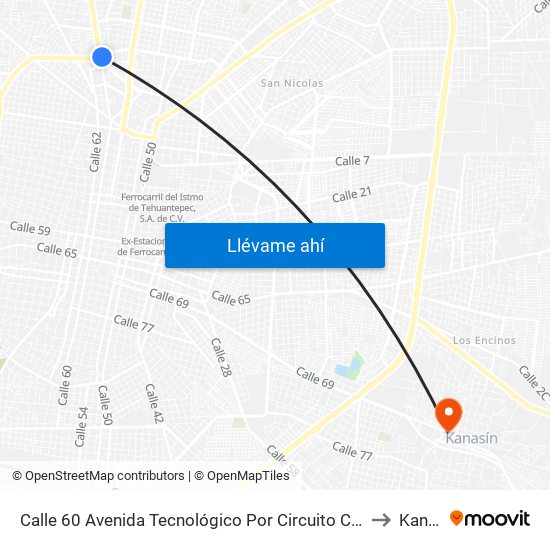 Calle 60 Avenida Tecnológico Por Circuito Colonias, Buenavista to Kanasín map