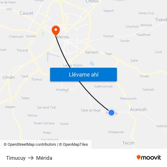 Timucuy to Mérida map