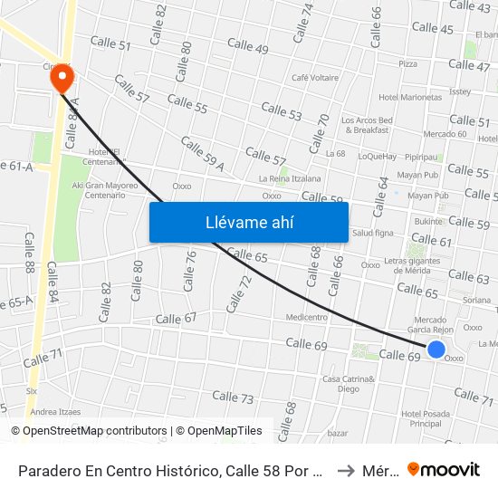 Paradero En Centro Histórico, Calle 58 Por 67 Y 69, Centro to Mérida map