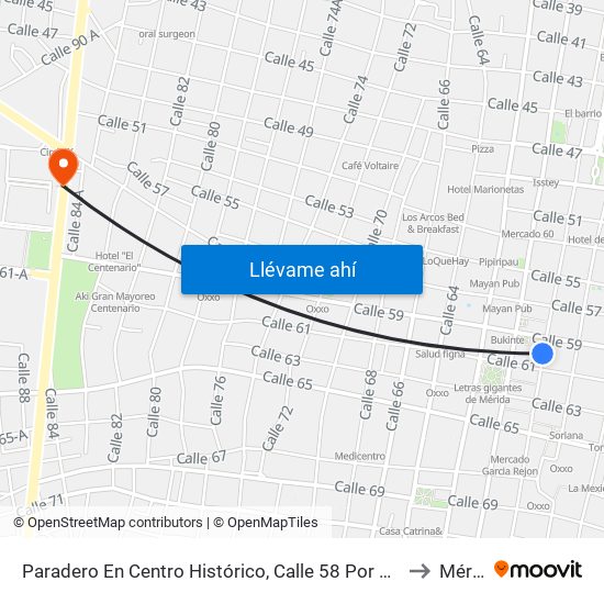 Paradero En Centro Histórico, Calle 58 Por 59 Y 61, Centro to Mérida map