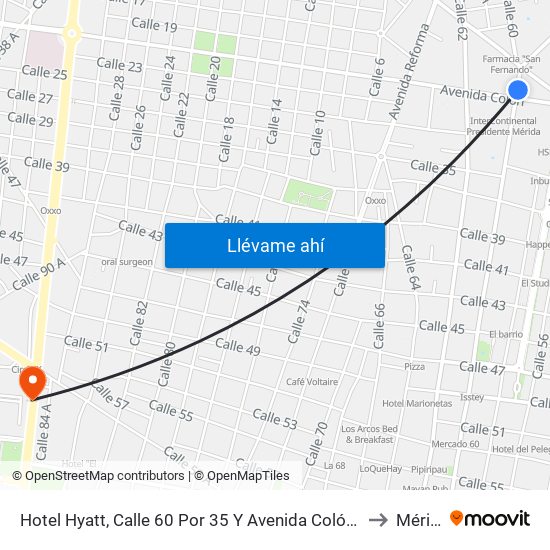 Hotel Hyatt, Calle 60 Por 35 Y Avenida Colón, Centro to Mérida map