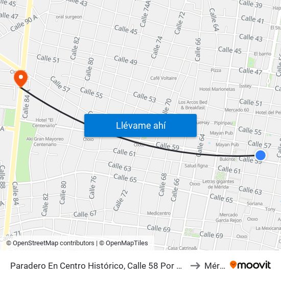 Paradero En Centro Histórico, Calle 58 Por 61 Y 63, Centro to Mérida map