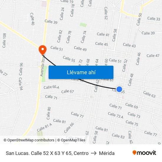 San Lucas. Calle 52 X 63 Y 65, Centro to Mérida map