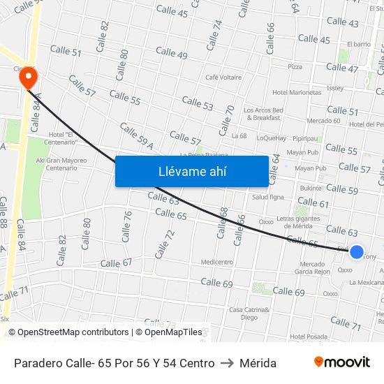 Paradero Calle- 65 Por 56 Y 54 Centro to Mérida map