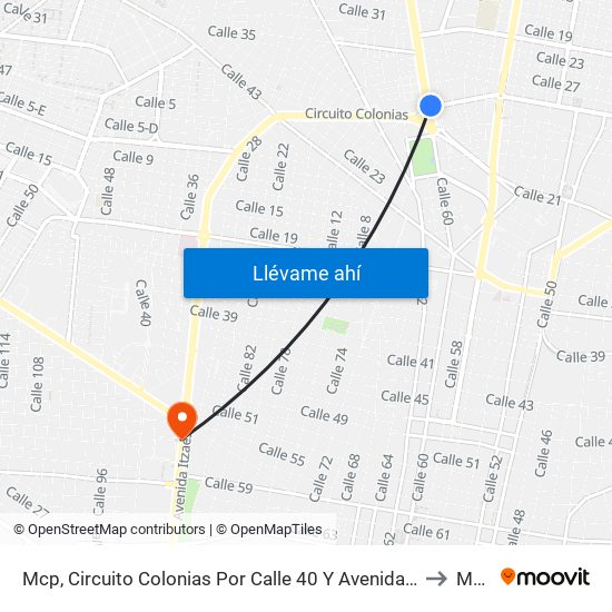 Mcp, Circuito Colonias Por Calle 40 Y Avenida Tecnológico, Colonia Buenavista to Mérida map