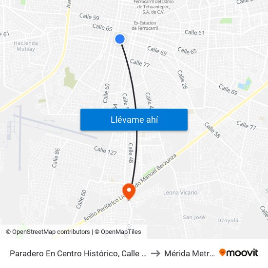 Paradero En Centro Histórico, Calle 58 Por 67 Y 69, Centro to Mérida Metropolitana map