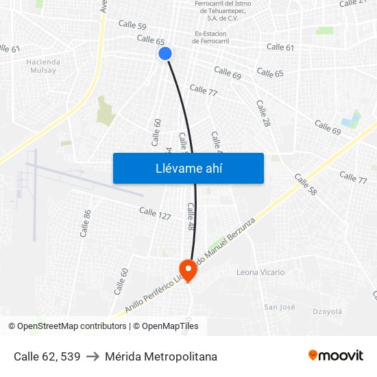 Calle 62, 539 to Mérida Metropolitana map