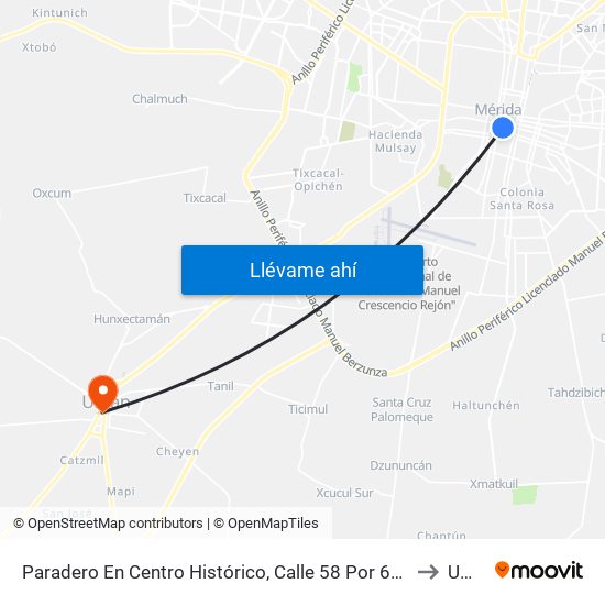 Paradero En Centro Histórico, Calle 58 Por 65 Y 67, Centro to Umán map