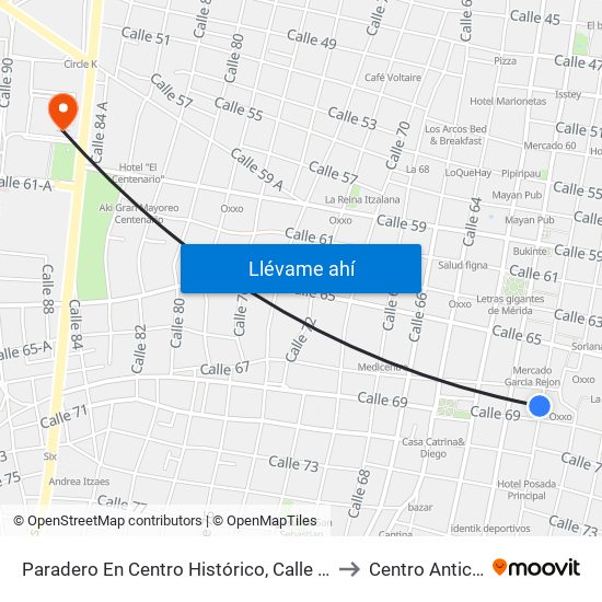 Paradero En Centro Histórico, Calle 58 Por 67 Y 69, Centro to Centro Anticanceroso map