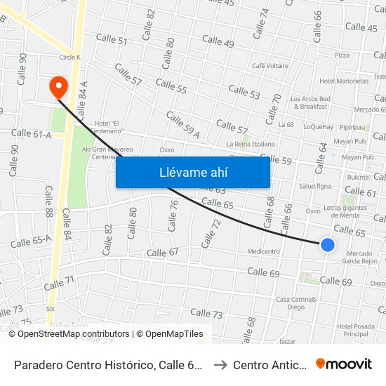 Paradero Centro Histórico,  Calle 62 Por 65 Y 67,Centro to Centro Anticanceroso map