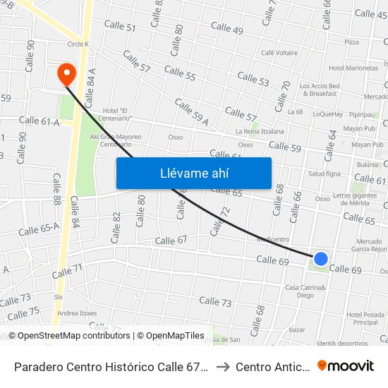 Paradero Centro Histórico Calle 67a Por 62 Y 64, Centro to Centro Anticanceroso map