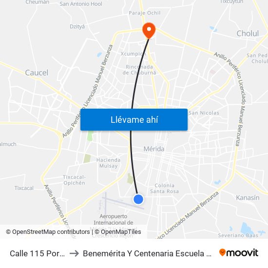 Calle 115 Por 64a Y 64b, Castilla Cámara to Benemérita Y Centenaria Escuela Normal De Educación Primaria ""Rodolfomenéndez De La Peña"" map