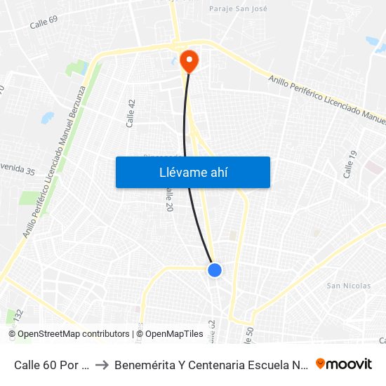 Calle 60 Por 23 Y 16, Colonia Yucatán to Benemérita Y Centenaria Escuela Normal De Educación Primaria ""Rodolfomenéndez De La Peña"" map