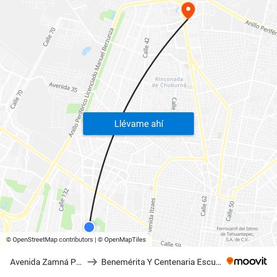 Avenida Zamná Por 71 Y 69d, Fraccionamiento Yucalpetén to Benemérita Y Centenaria Escuela Normal De Educación Primaria ""Rodolfomenéndez De La Peña"" map