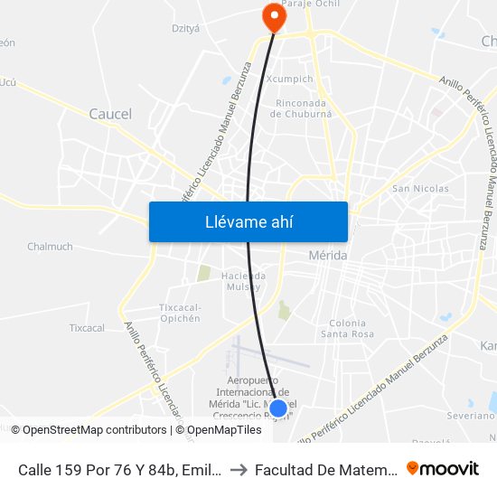 Calle 159 Por 76 Y 84b, Emiliano Zapata Sur III to Facultad De Matemáticas (Uady) map