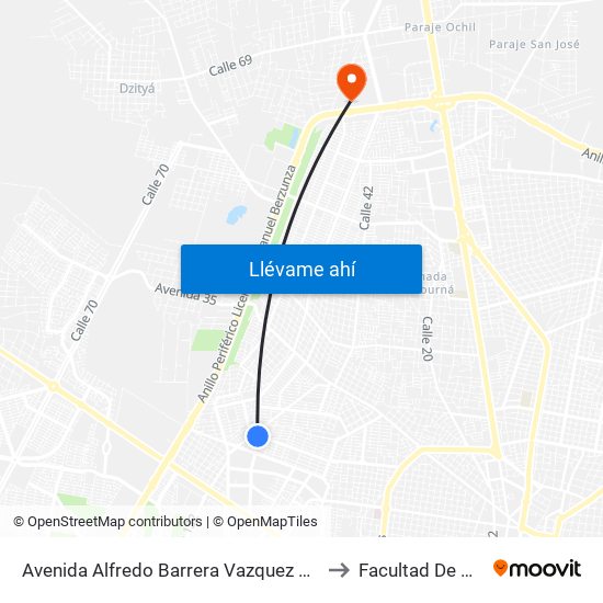 Avenida Alfredo Barrera Vazquez Por 21 Diagonal Y 68, Residencial Pensiones to Facultad De Matemáticas (Uady) map