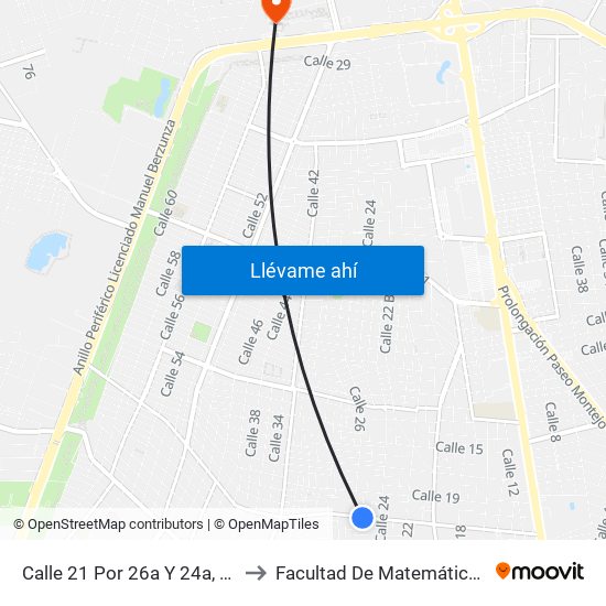 Calle 21 Por 26a Y 24a, Chuburná to Facultad De Matemáticas (Uady) map