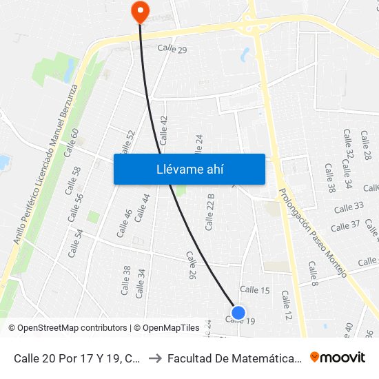 Calle 20 Por 17 Y 19, Chuburná to Facultad De Matemáticas (Uady) map