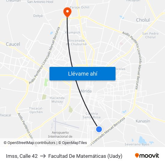 Imss, Calle 42 to Facultad De Matemáticas (Uady) map