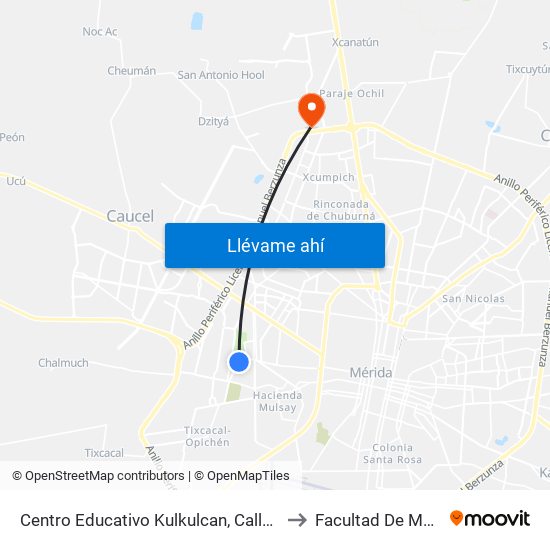 Centro Educativo Kulkulcan, Calle 12 Diagonal Por 11 Y 12, Mulsay I to Facultad De Matemáticas (Uady) map