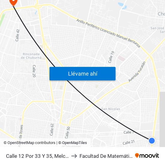 Calle 12 Por 33 Y 35, Melchor Ocampo to Facultad De Matemáticas (Uady) map