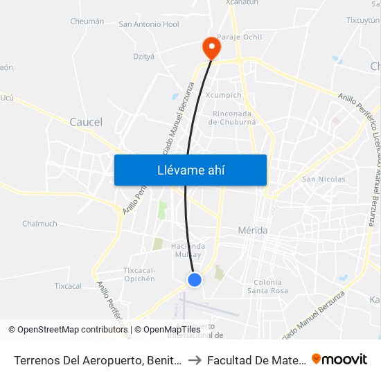 Terrenos Del Aeropuerto, Benito Juárez (Avenida Itzáes) to Facultad De Matemáticas (Uady) map