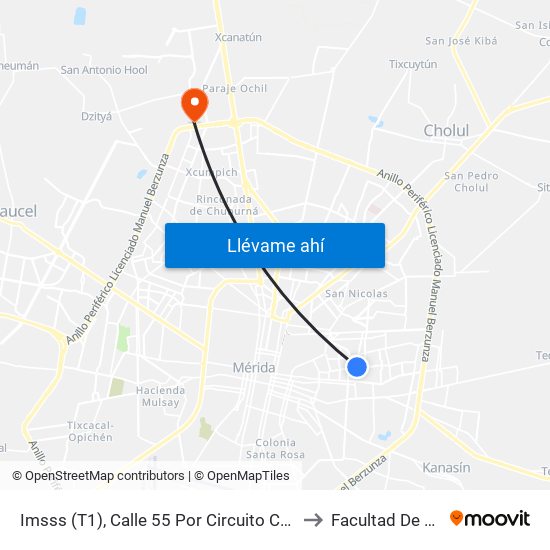 Imsss (T1), Calle 55 Por  Circuito Colonias Y Calle 16, Fraccionamiento Del Parque to Facultad De Matemáticas (Uady) map