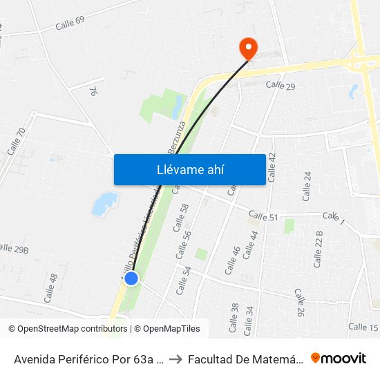 Avenida Periférico Por 63a Las Magnolias to Facultad De Matemáticas (Uady) map
