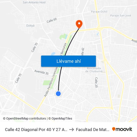 Calle 42 Diagonal Por 40 Y 27 A Fraccionamiento Lindavista to Facultad De Matemáticas (Uady) map