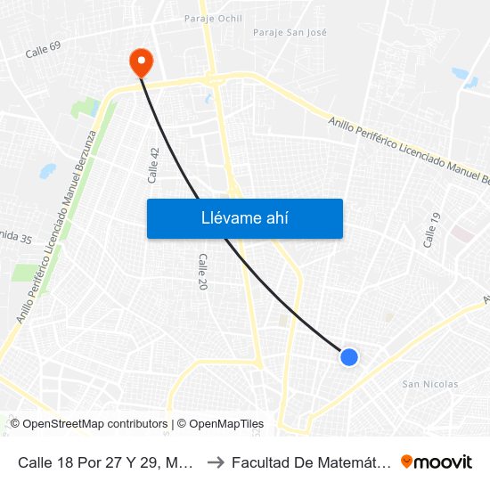 Calle 18 Por 27 Y 29, México Oriente to Facultad De Matemáticas (Uady) map