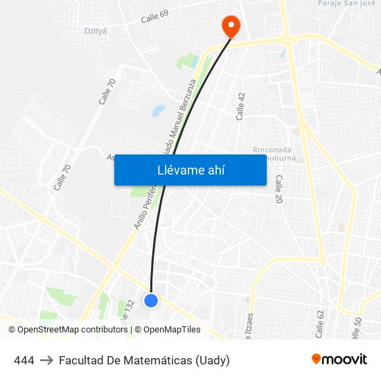 444 to Facultad De Matemáticas (Uady) map