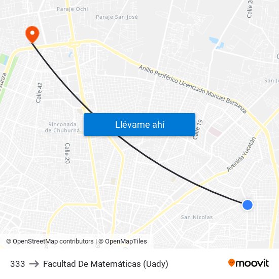 333 to Facultad De Matemáticas (Uady) map